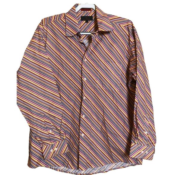Mens Vazzoni Button Up Rainbow Striped Sz L Single Needle Tailoring Shirt - Picture 1 of 6
